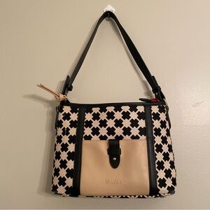 Spartina 449 Handbag Top Zipper Linen Leather Black/Beige